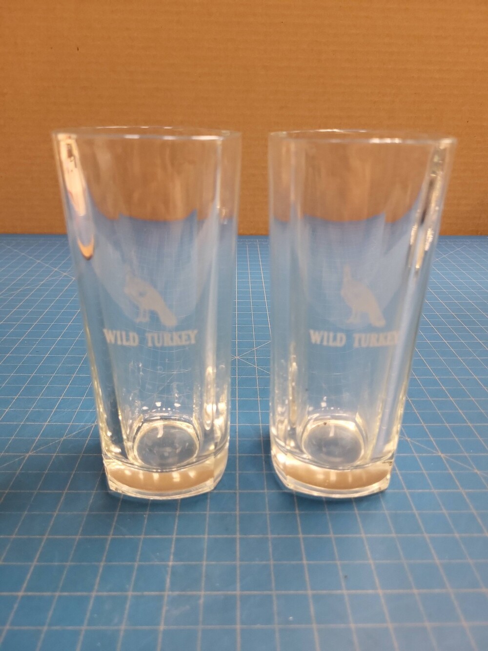 Wild Turkey Bourbon Glasses Set 2 Etched Logo Barware Tumblers Whiskey Glassware